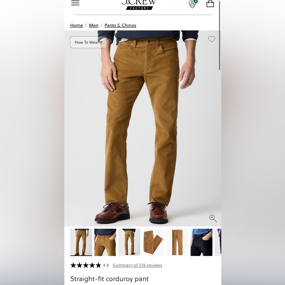 J. Crew Men's Straight-Fit Corduroy Pants in Camel Brown